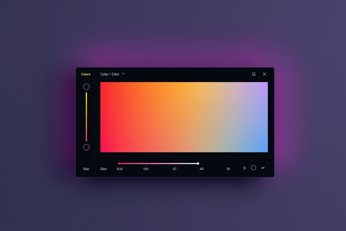 ColorFlow gradient editor interface showing angle slider, color stop controls, and live preview pane with a purple-to-orange linear gradient